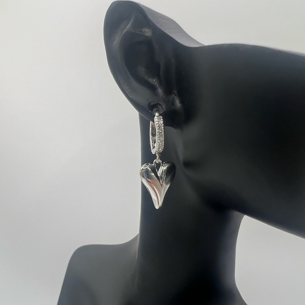 Elegant Silver Heart Drop Earrings, Stainless Steel